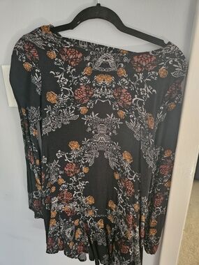 Free People Black Floral Mini Dress with Rust and Mustard Blooms